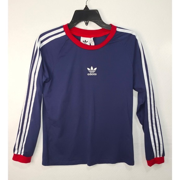 adidas Dresses & Skirts - Adidas Originals Long Sleeve Tee Dress Navy Blue Red Ringer Trefoil Stripes XL